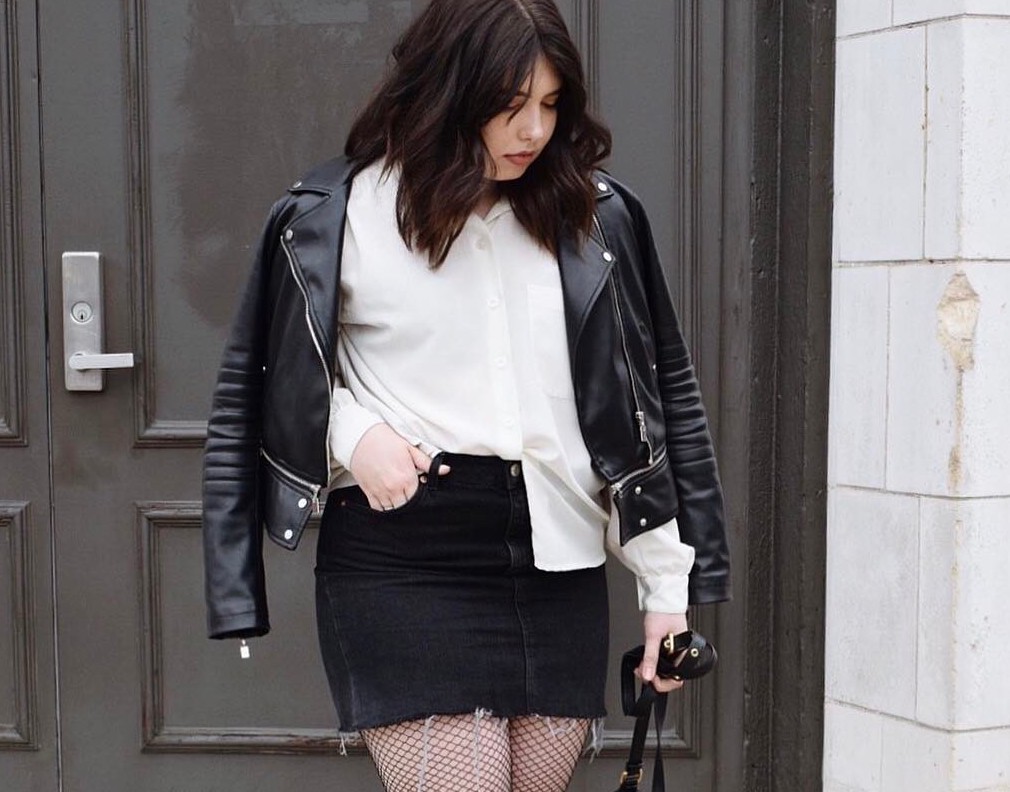 Wear Thick Black Tights With Your Distressed Denim Skirt