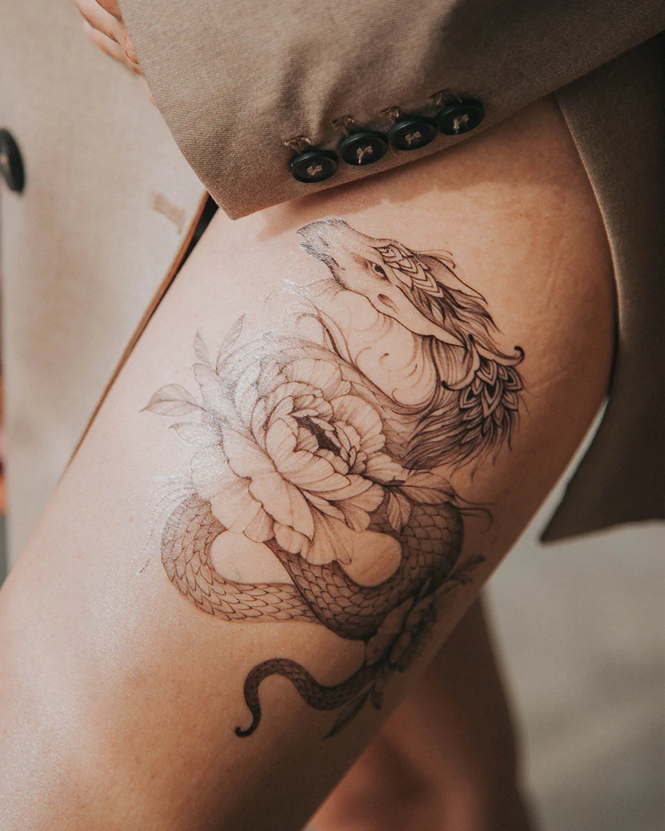 Back tattoo of Dragon and flowers.... | Red dragon tattoo, Dragon tattoo  for women, Dragon tattoo